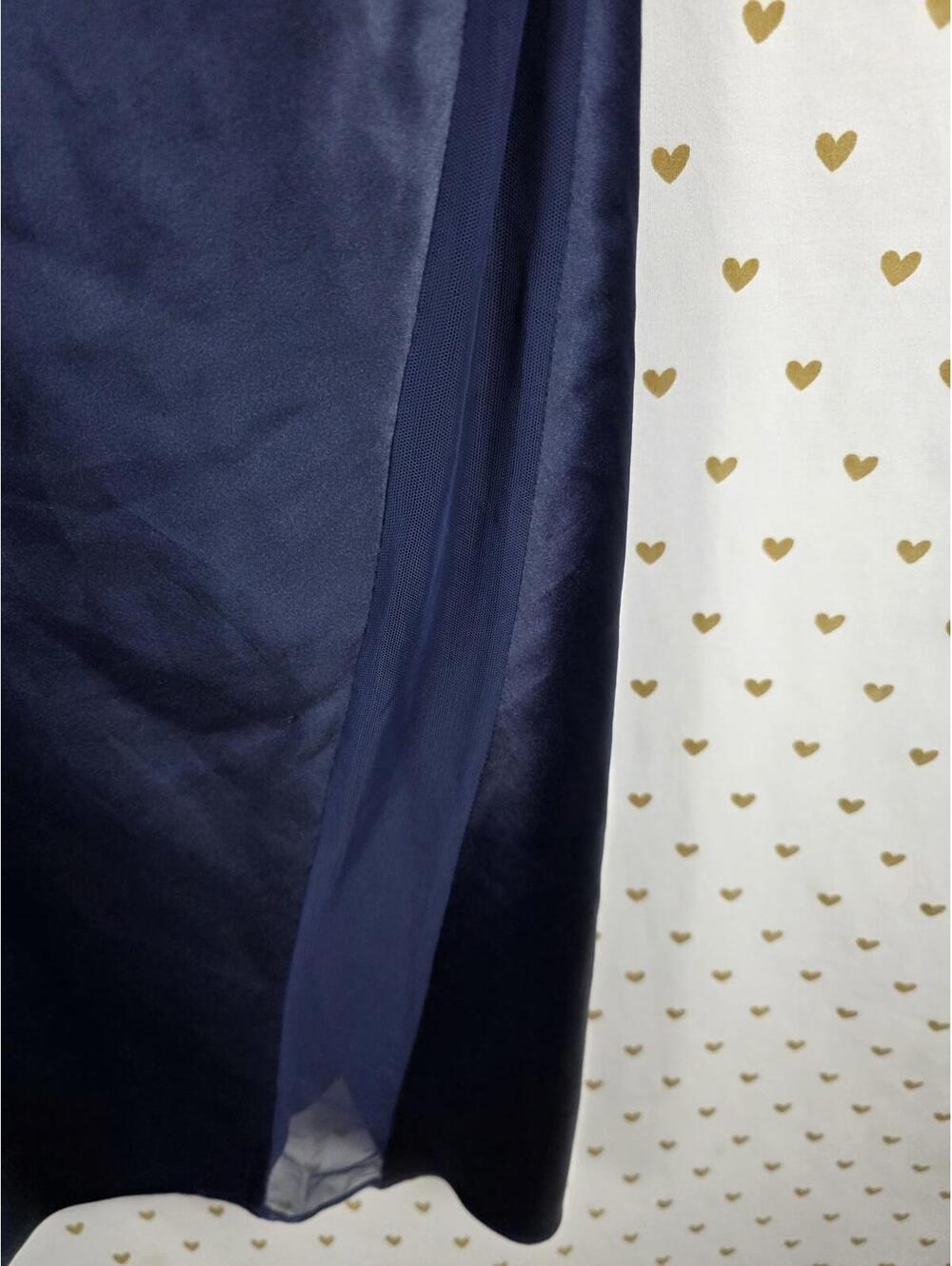 Victorias Secret LARGE Dark Blue Satin Maxi Silky Dress Full Length Sheer Side - Picture 3 of 7